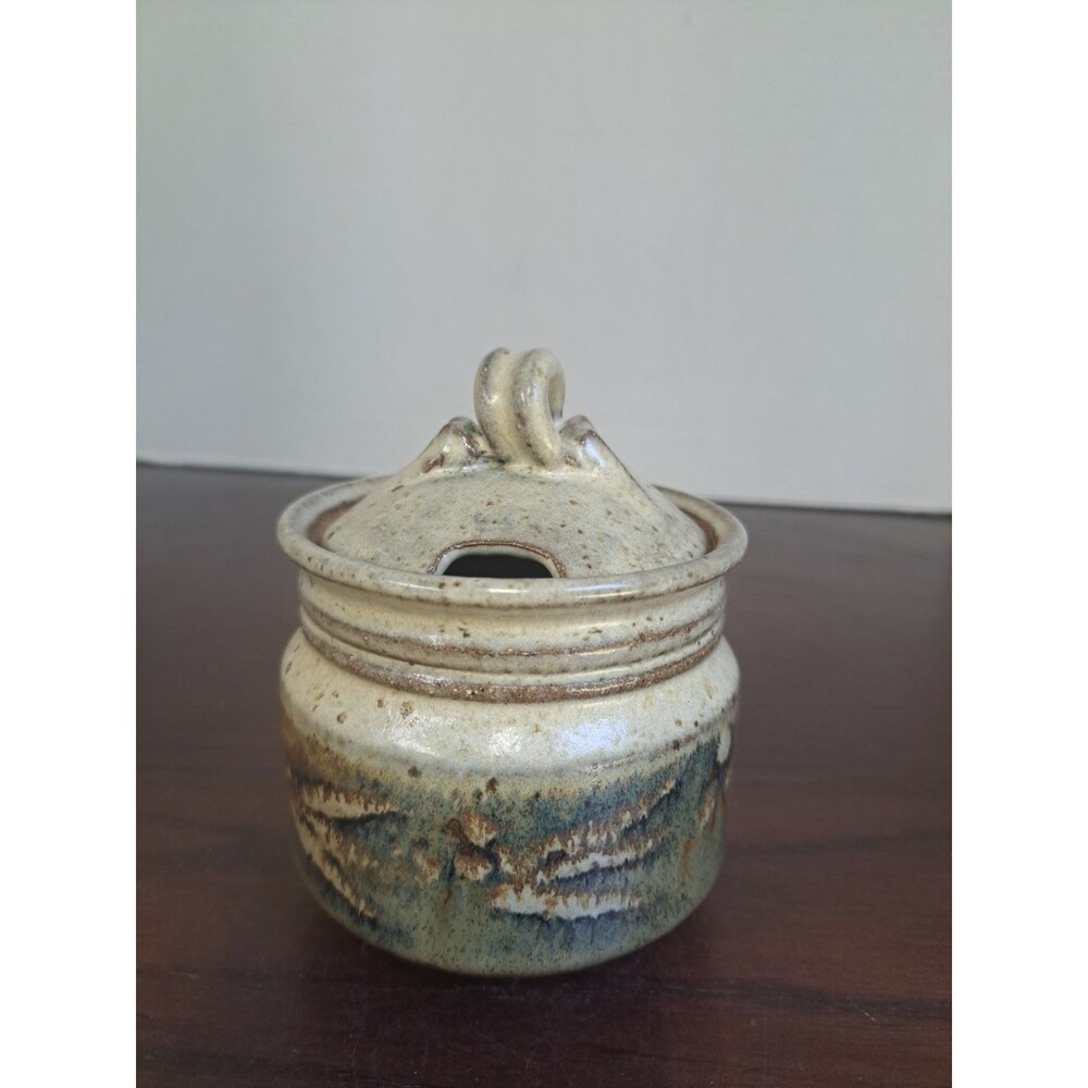 Vintage John Wright Stoneware Pottery Sugar Bowl With Lid Glazed And Signed